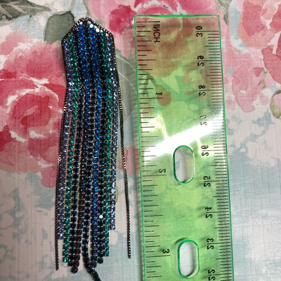 🌟 Long Blue Crystals Earrings - Picture 3 of 6